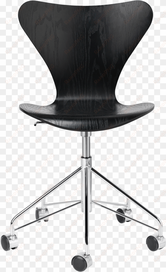 3117, office chair, coloured ash - série 7 swivel chair - leather by fritz hansen black,chromed