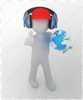 3d white man with earth and headphones poster • pixers® - royalty-free