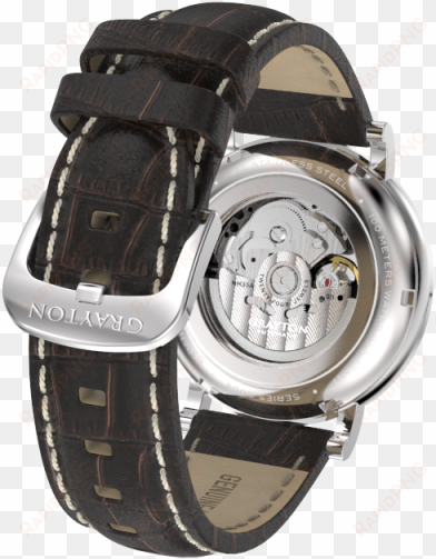 44mm men's automatic watch white dial brown leather - strap