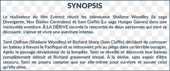 a la derive avec shailene woodley et sam claflin - 2018
