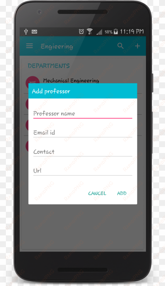 add professor, options - mobile device