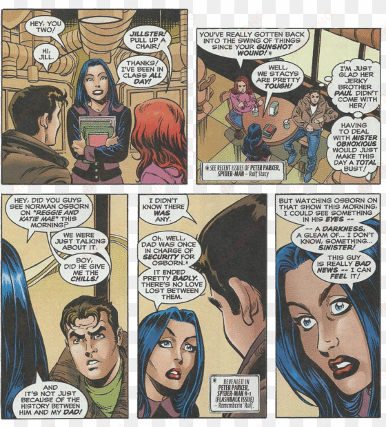 and she informs peter and mary jane that her father, - peter parker x jill stacy