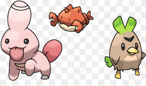 “ baby forms of lickitung, krabby, and farfetch'd - cartoon