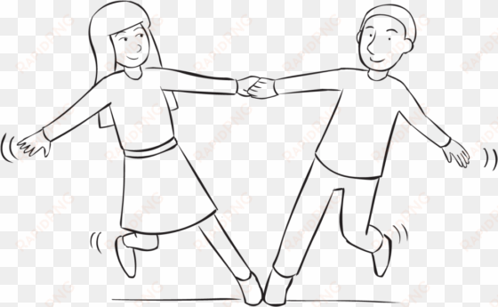back two people holding hands and leaning away from - line art