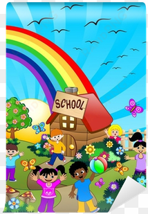 bambini a scuola children at school vector wall mural - school