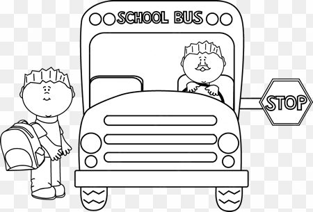 black and white child getting on a school bus clip - school bus clipart black and white png