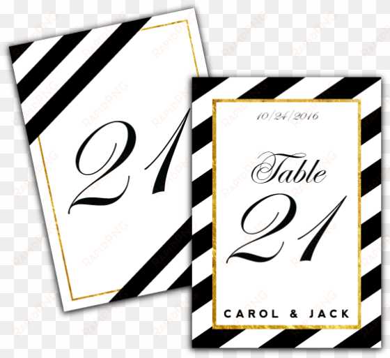 black stripe with gold accent wedding table numbers - number