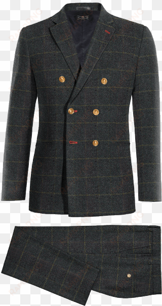 blue 3-piece checked tweed suit - sakko mit stehkragen schwarz