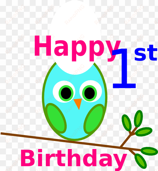 blue green owl 1st birthday clip art - solve for happy