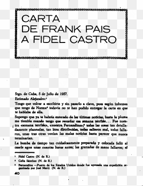 carta de frank pais a fidel castro , pensamiento crítico, - frank país