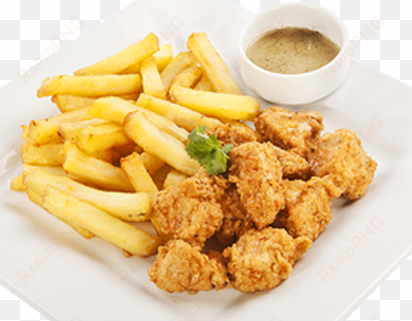 chicharrón de pollo con papas fritas - pasta con pechuga de pollo en crema