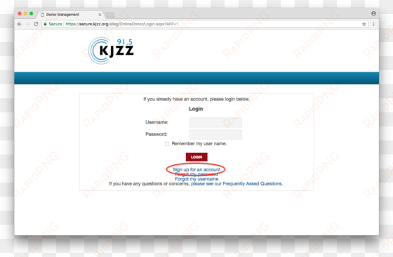click the "sign up for an account" link on the e-member - kjzz