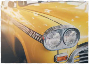 close up headlight of yellow retro classic car poster - car