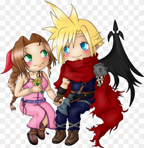 cloud and aerith - cartoon