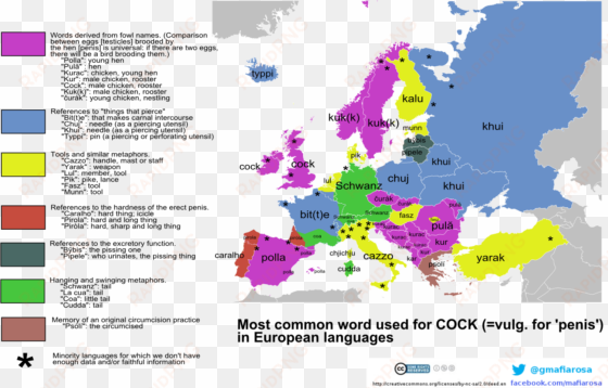 cock in european languages [1279 x 833] (x-post r/mapporn) - penis in european languages