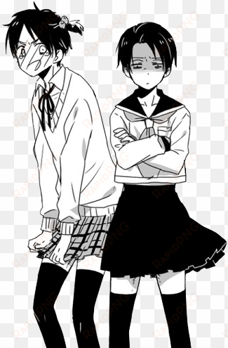 crossdressing, yaoi, attack on titan, snk, eren jaeger, - levi and eren black and white