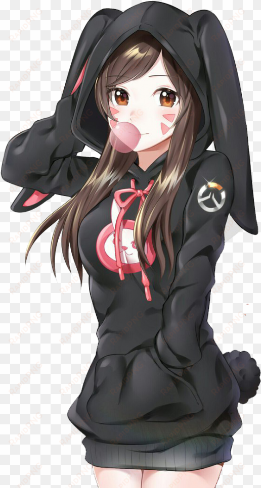 #d - va #overwatch - anime girl with hoodie and brown hair