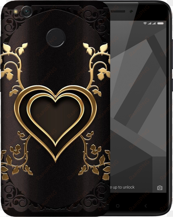 double golden heart printed case cover for redmi 4 - xiaomi redmi 4x dual mag138 3gb/32gb 4g lte black