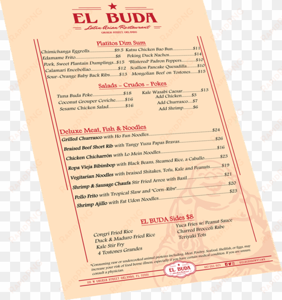 el buda menu graphic - menu