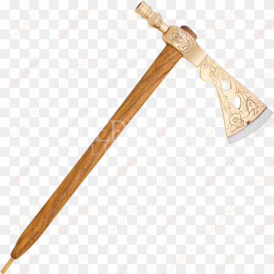 engraved brass peace pipe tomahawk - tomahawk