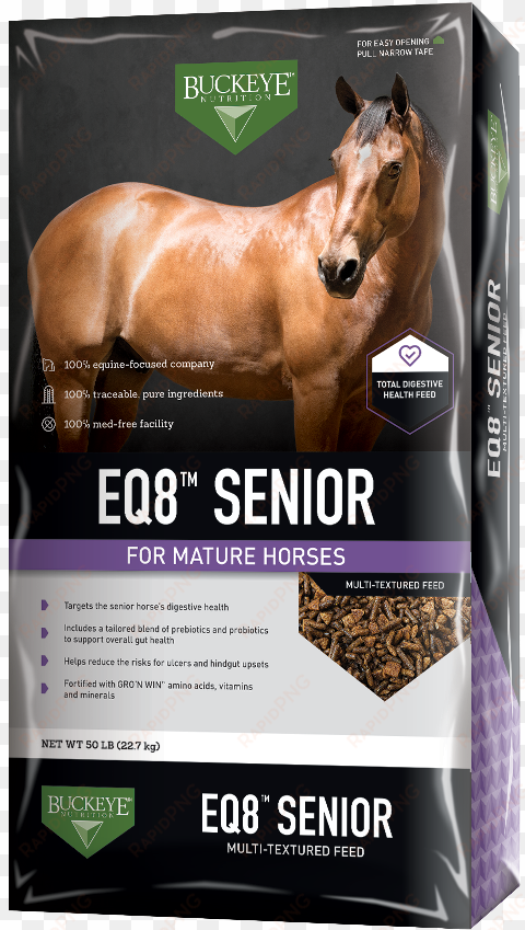 eq8™ senior gut health multi-textured feed - buckeye nutrition ultimate finish 25 horse supplement,