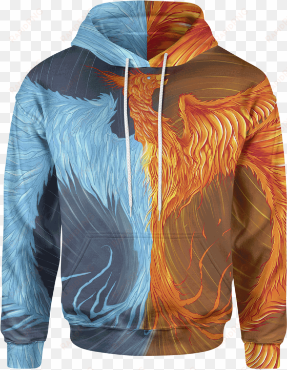 fire & ice phoenix unisex hoodie - phoenix ice fire