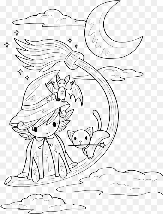 flying witch coloring page - coloring book
