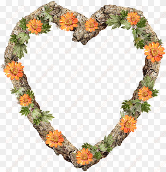 frame, border, heart, floral, decoration - transparent rustic heart