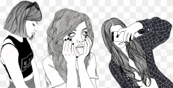girly tumblr transparents - girl cover her face drawing
