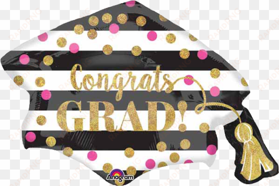gold & pink confetti grad cap 31" supershape balloon - graduation balloons