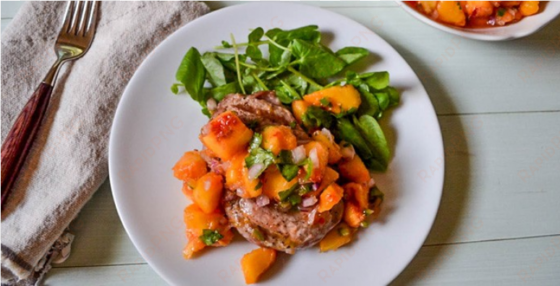 grilled pork chops with peach and jalapeno salsa - 2b mindset portion plates
