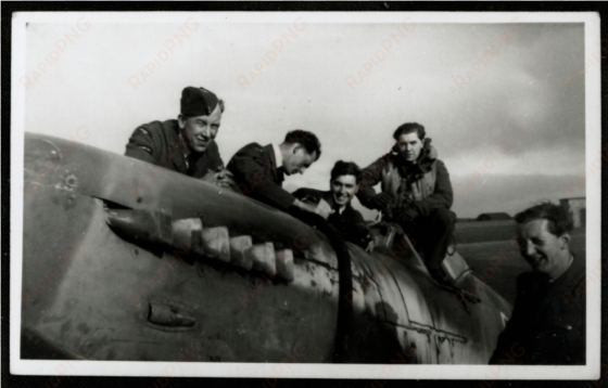 ground crew and pilot with spitfire at raf andreas - jim raynor