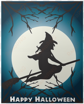 halloween flying witch on a broom scene poster • pixers® - halloween