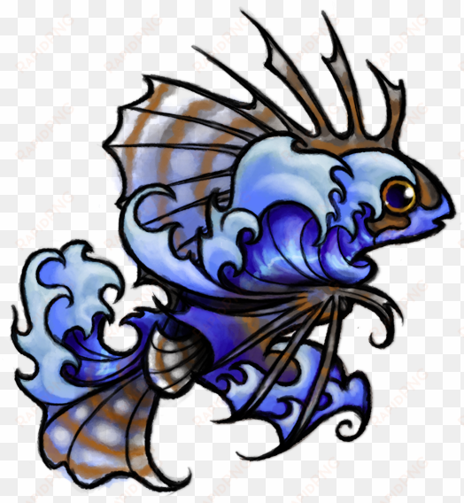 hawaiian lionfish and waves tattoo design - hawaii