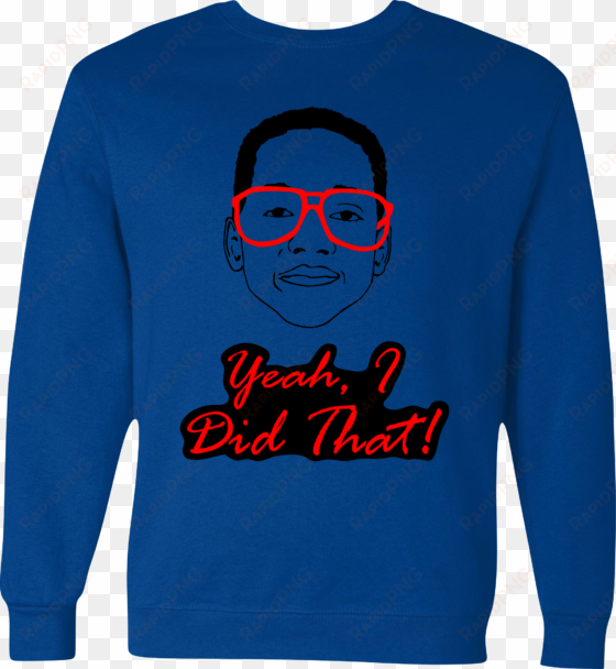 image of fresh kicks crew "yea i did that" crewneck - steve urkel sweatshirt 4 air jordan future royal blue