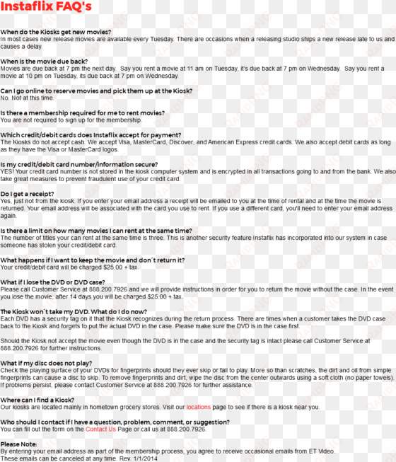 instaflix faq's when do the kiosks get new movies in - film