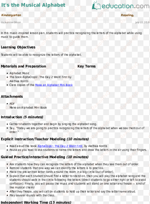 it's the musical alphabet - lesson plan in social studies