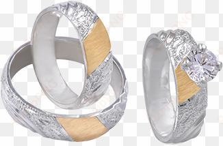 juego de tres anillos en plata 950 y oro de 18kl "eileen" - juegos de argollas de matrimonio