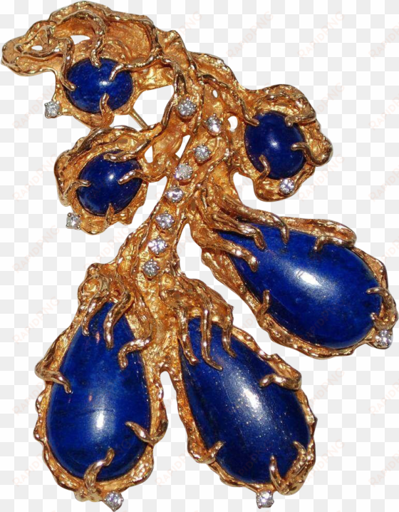 large 14k gold diamond lapis lazuli brooch vintage - transparent vintage brooch