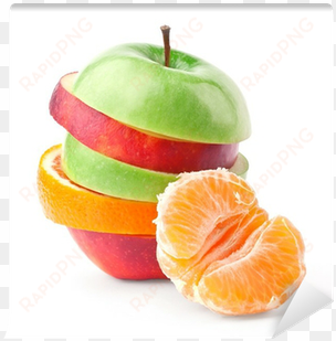 layers of apples and oranges with slice of tangerine - manzana naranja y mandarina