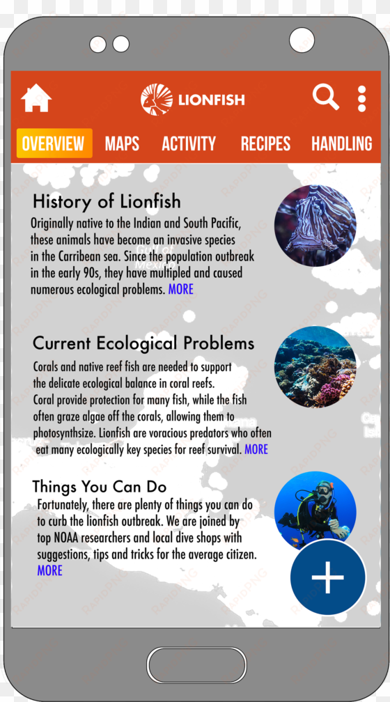 lionfish app screens - lionfish