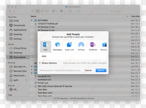 macos icloud share file with people screen - icloud share folder