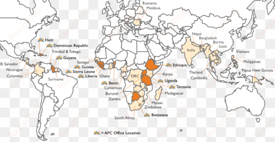 map showing apc country offices and other countries - world map aqua