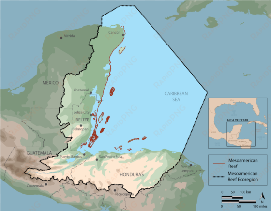 mexico, belize, guatemala and honduras, committed to - mesoamerican reef location