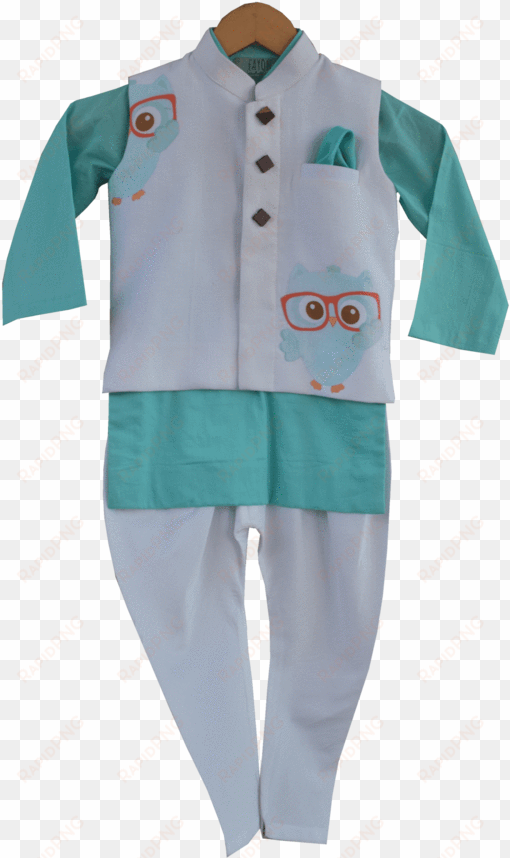 owl print nehru jacket with kurta & churidar - churidar
