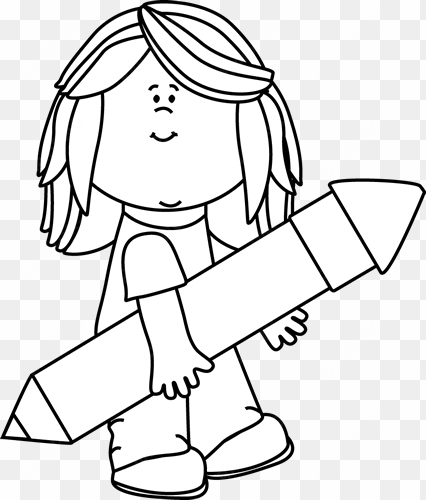 pencil - girl holding big pencil black white png