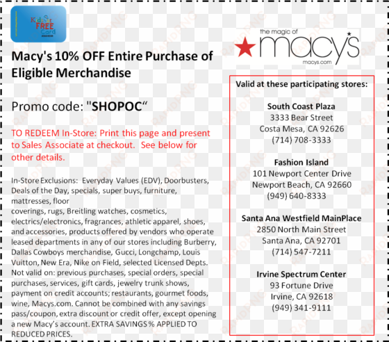 print macy's 10% shopoc offer - macy's