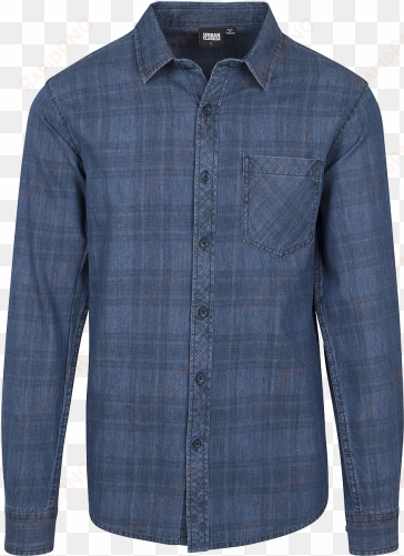 printed check denim shirt men longsleeve blue 100% - shirt