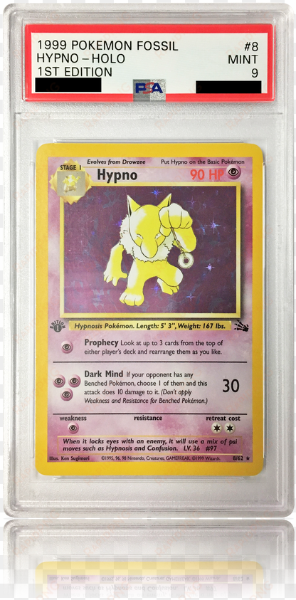 psa 9 1st edition hypno 8/62 - pokemon hypno 8 fossil holo