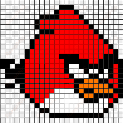 red angry bird with helpful grid - pixel art angry birds